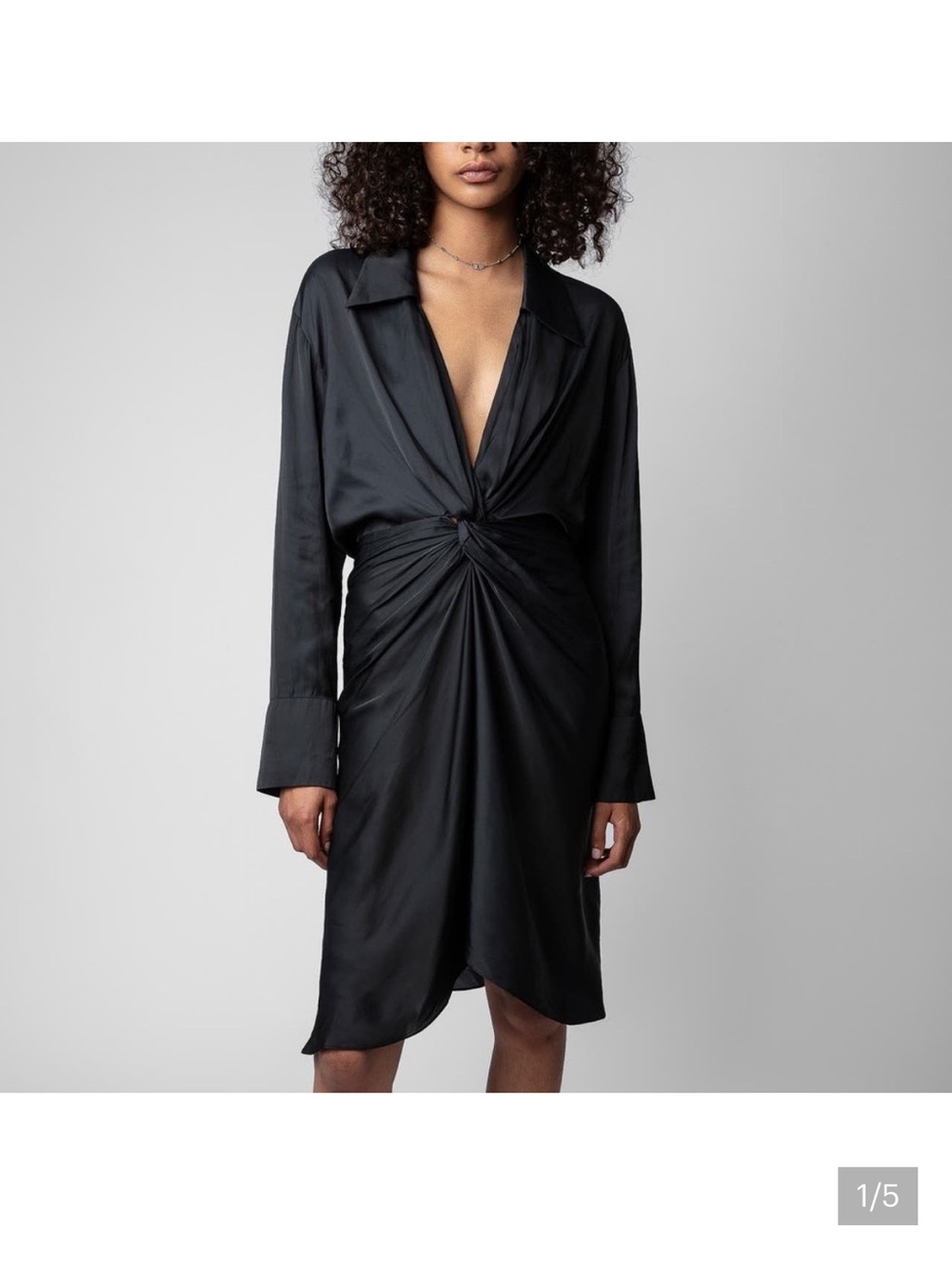 Zadig & Voltaire Rozo Black Satin Twist-Knot Slip Dress
